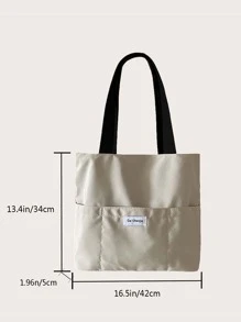 Letter Patch Decor Shopper Bag - Beige - View 3