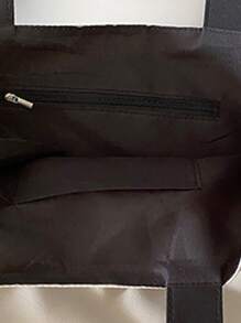 Letter Patch Decor Shopper Bag - Beige - View 4