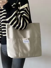 Letter Patch Decor Shopper Bag - Beige - View 1