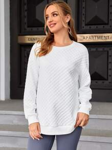 SHEIN Maternity Drop Shoulder Split Hem Quilted Pullover - White - View 3