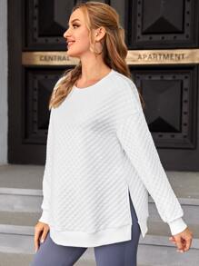 SHEIN Maternity Drop Shoulder Split Hem Quilted Pullover - White - View 5