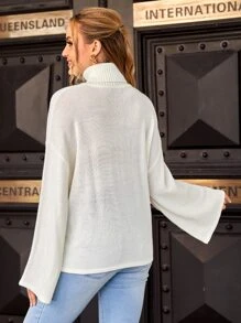 SHEIN Maternity Turtleneck Drop Shoulder Jumper - Beige - View 2