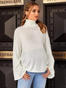 SHEIN Maternity Turtleneck Drop Shoulder Jumper - Beige - View 6