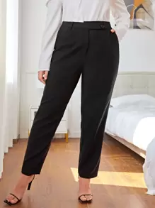 SHEIN Essnce Plus Solid Slant Pocket Suit Trousers - Black - View 1