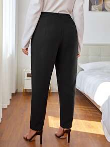 SHEIN Essnce Plus Solid Slant Pocket Suit Trousers - Black - View 2