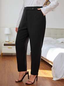 SHEIN Essnce Plus Solid Slant Pocket Suit Trousers - Black - View 3