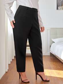 SHEIN Essnce Plus Solid Slant Pocket Suit Trousers - Black - View 4