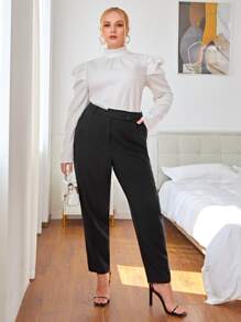 SHEIN Essnce Plus Solid Slant Pocket Suit Trousers - Black - View 5