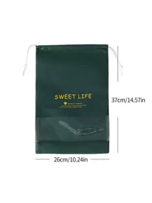 1pc Slogan Graphic Shoes Storage Bag, Multifunction Drawstring Bag For Travel - Green - View 3