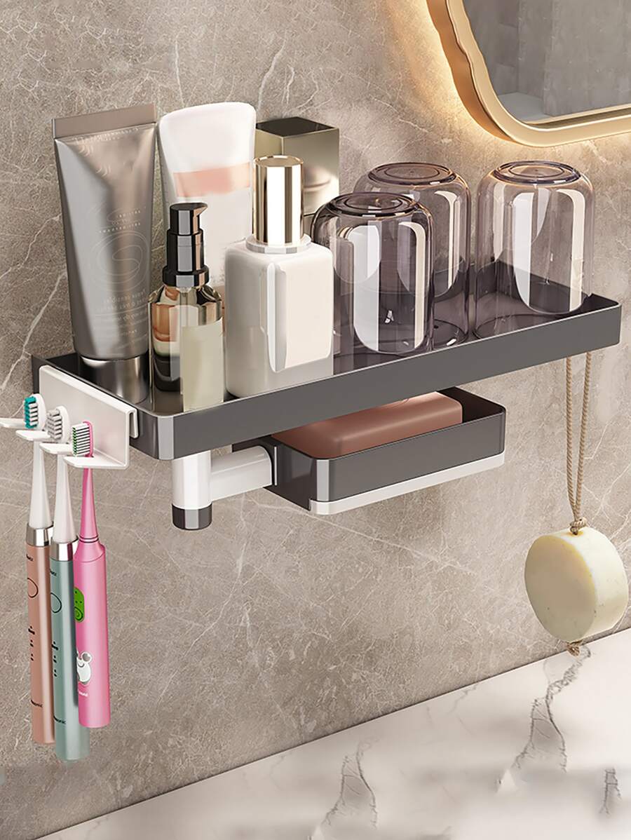 1入組免打孔浴室儲物架 - 灰色 - 查看 1