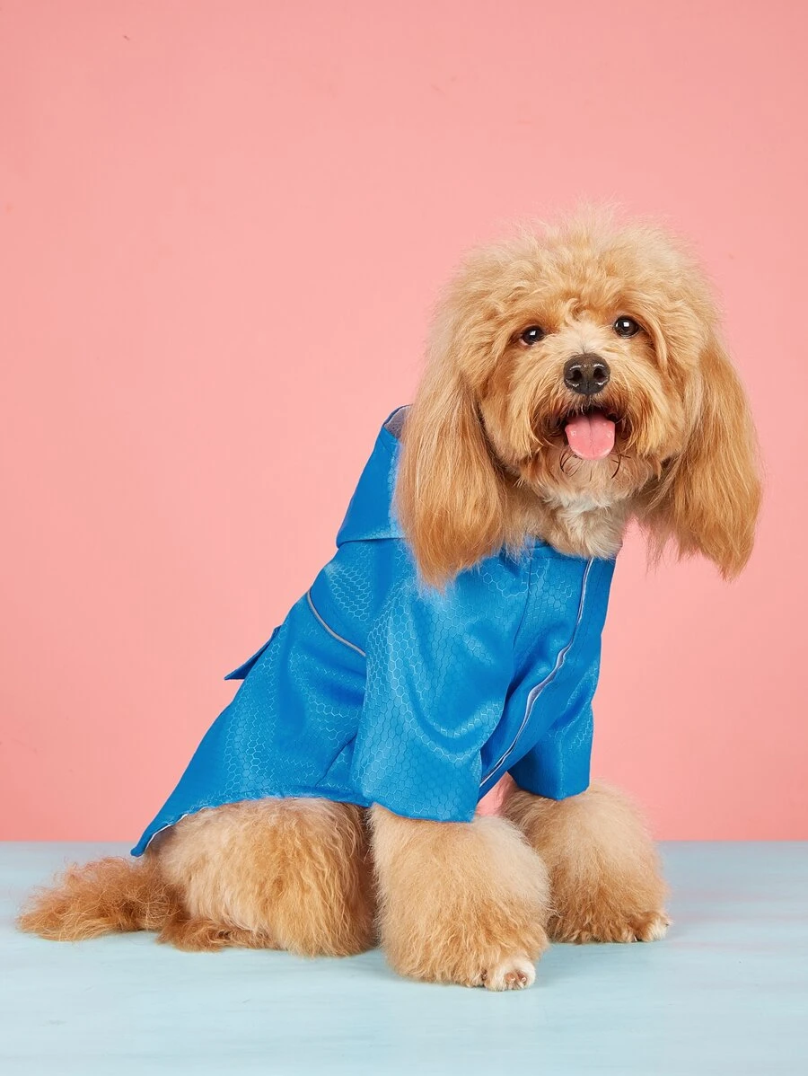 Geometric Pattern Pet Raincoat With Pocket - Blue - View 1