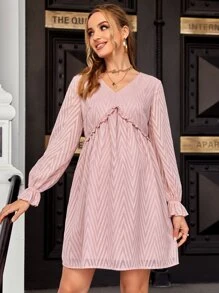 SHEIN Maternidad Vestido ribete con fruncido de manga con volante - Rosa vieja - Ver 1
