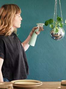 1pc Silver Plastic Hanging Plant Pot, Metallic Disco Plant Hanging Basket For Home Decor - Silver - View 6