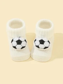1雙長毛絨足球裝飾嬰兒襪子 - 白色 - 查看 1