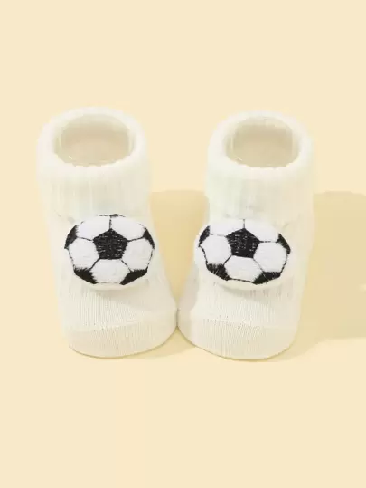 1雙長毛絨足球裝飾嬰兒襪子