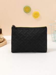 1pc Black PU Cosmetic Bag Brush Lipstick Storage Bag Makeup Bag For Women Girls Storage Makeup Organizer Makeup Case - Black - View 1