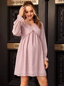 SHEIN Maternidad Vestido ribete con fruncido de manga con volante - Rosa vieja - Ver 5