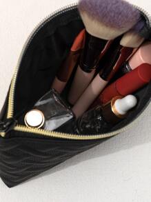 1pc Black PU Cosmetic Bag Brush Lipstick Storage Bag Makeup Bag For Women Girls Storage Makeup Organizer Makeup Case - Black - View 2