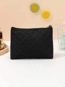 1pc Black PU Cosmetic Bag Brush Lipstick Storage Bag Makeup Bag For Women Girls Storage Makeup Organizer Makeup Case - Black - View 4
