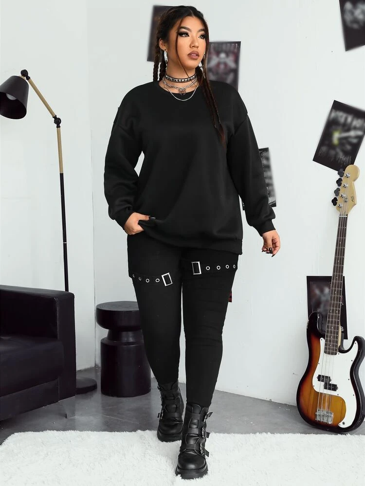Plus Slogan Graphic Drop Shoulder Sweatshirt