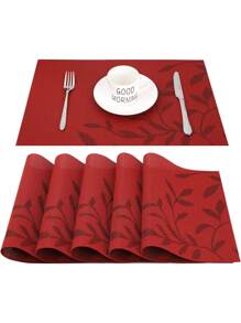 1pc Hình lá chống trượt Placemat - Đỏ - Xem 1