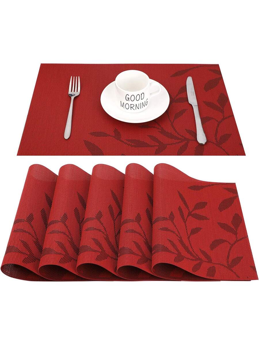 1pc Hình lá chống trượt Placemat - Đỏ - Xem 1