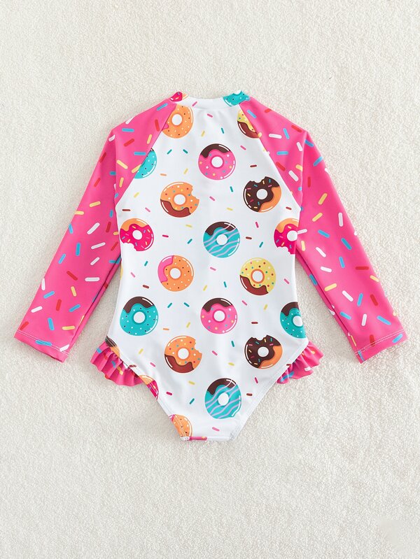 Toddler Girls Donuts Print Zipper Front One Piece Swimsuit SHEIN USA