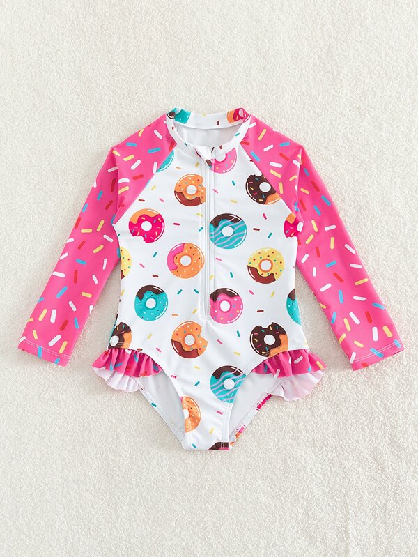 Toddler Girls Donuts Print Zipper Front One Piece Swimsuit SHEIN USA