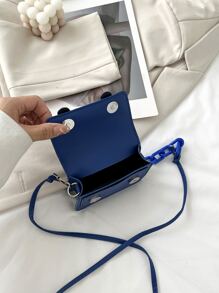 迷你搭扣裝飾翻蓋方包 - 藍色 - 查看 6