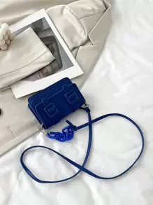 迷你搭扣裝飾翻蓋方包 - 藍色 - 查看 7