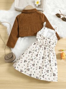 Toddler Girls Button Front Jacket & Floral Print Cami Dress - Multicolor - View 2