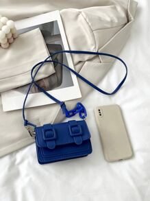 迷你搭扣裝飾翻蓋方包 - 藍色 - 查看 8