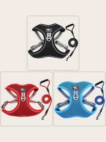 2pcs Reflective Pet Leash & Harness Set - Black - View 1