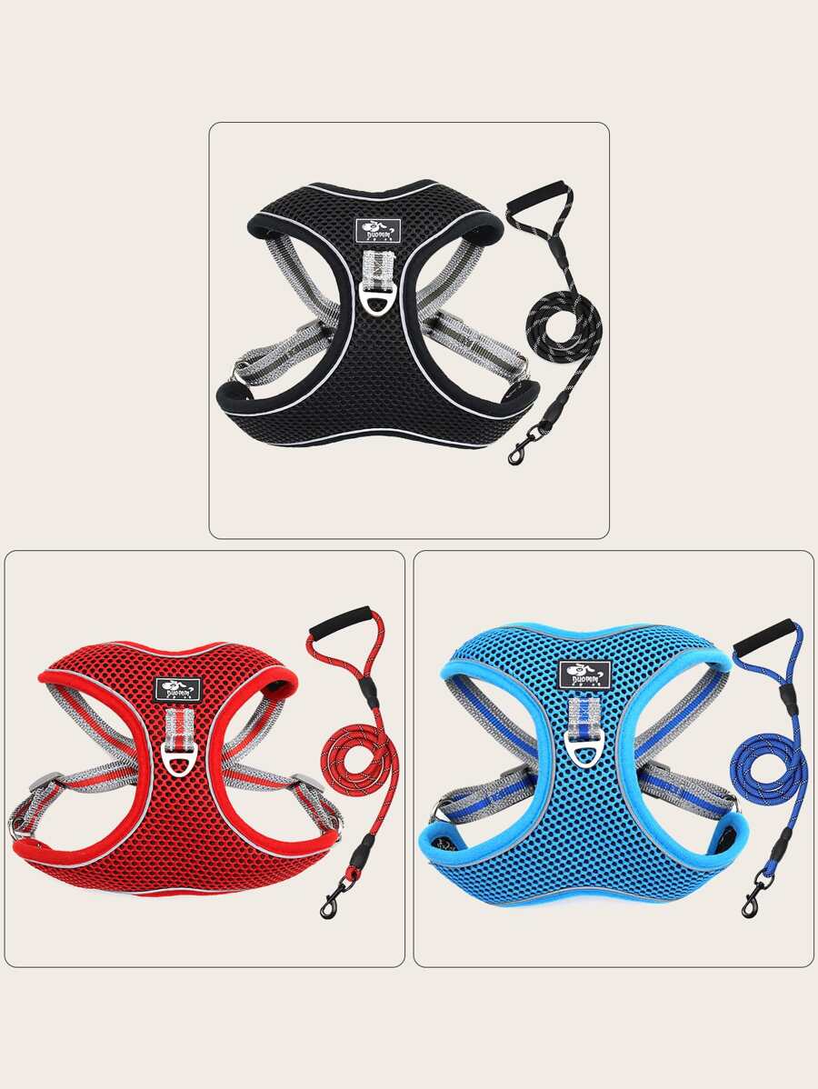 2pcs Reflective Pet Leash & Harness Set - Black - View 1