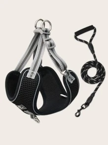 2pcs Reflective Pet Leash & Harness Set - Black - View 4