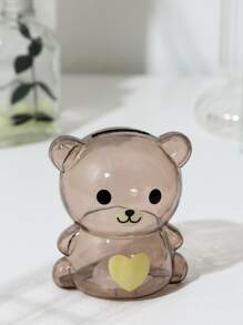 Heart Pattern Bear Design Money Box, Cartoon Cute Coin Box For Home Decor - Brown - View 1