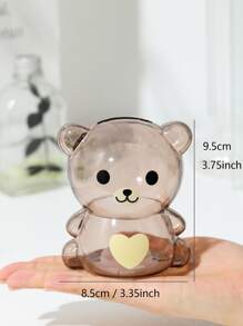 Heart Pattern Bear Design Money Box, Cartoon Cute Coin Box For Home Decor - Brown - View 3