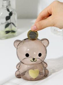 Heart Pattern Bear Design Money Box, Cartoon Cute Coin Box For Home Decor - Brown - View 4