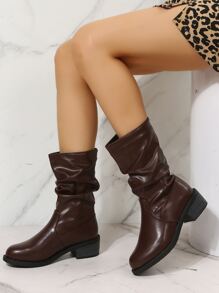 Zip Back Slouchy Boots - Brown - View 2
