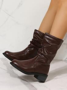 Zip Back Slouchy Boots - Brown - View 4
