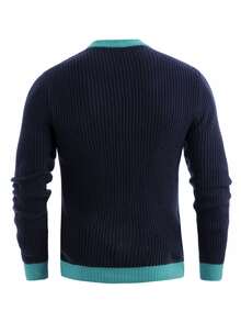 Manfinity Men Contrast Trim Button Front Cardigan - Navy Blue - View 2