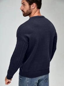 Manfinity Homme Hombres Jersey tejido de cable de hombros caídos - Azul Marino - Ver 2