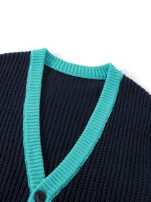 Manfinity Men Contrast Trim Button Front Cardigan - Navy Blue - View 7