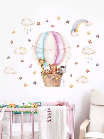 1入組卡通動物和星星圖案牆貼