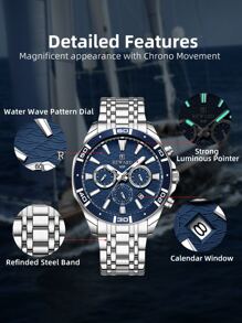 REWARD Men's Quartz Watch Business Fashion Style Timing Calendar Luminous Hands Multi-Functional Men Wristwatch High Quality Gift Classic Design Stainless Steel Watch Band