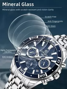 REWARD Men's Quartz Watch Business Fashion Style Timing Calendar Luminous Hands Multi-Functional Men Wristwatch High Quality Gift Classic Design Stainless Steel Watch Band