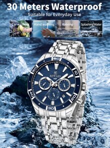 REWARD Men's Quartz Watch Business Fashion Style Timing Calendar Luminous Hands Multi-Functional Men Wristwatch High Quality Gift Classic Design Stainless Steel Watch Band
