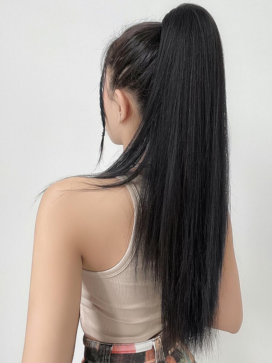 Tóc dài tổng hợp kiểu đuôi ngựa dài thẳng với kẹp - màu đen - Xem 1