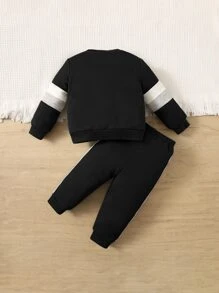 SHEIN Baby Boy Colourblock Sweatshirt & Joggers - Black - View 2