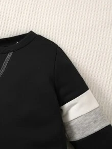 SHEIN Baby Boy Colourblock Sweatshirt & Joggers - Black - View 3